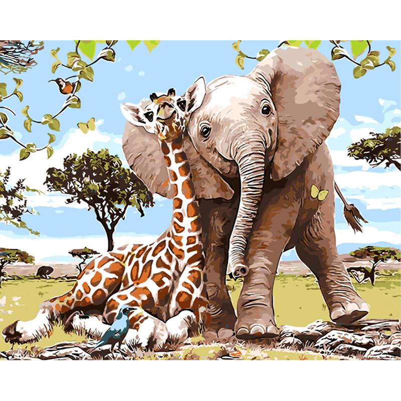 Olifant & Giraffe | Schilderen Op Nummer Schilderen op nummer eigen foto, Schilderen op nummer volwassenen, paint by numbers, verven op nummer, paard, kinderen